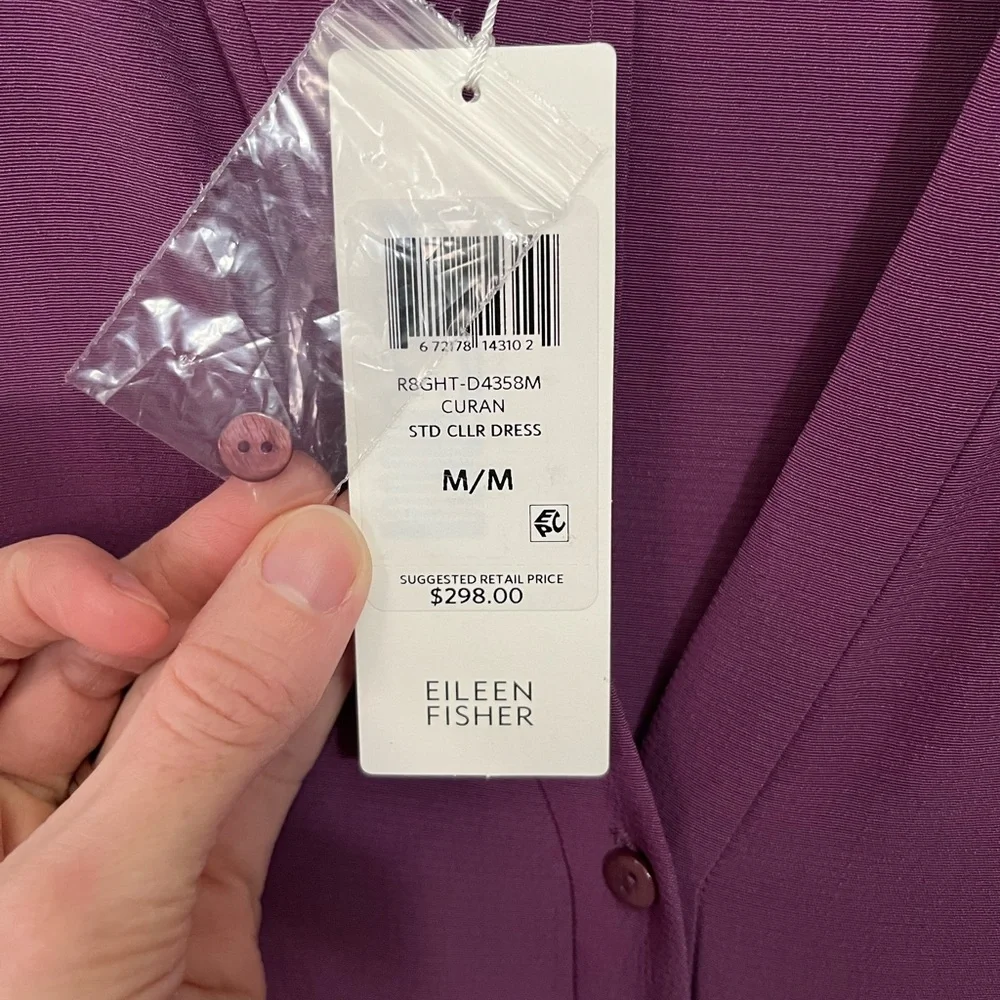 Eileen Fisher NWT Button-Front Long-Sleeve Drawstring Tencel Shirt Dress